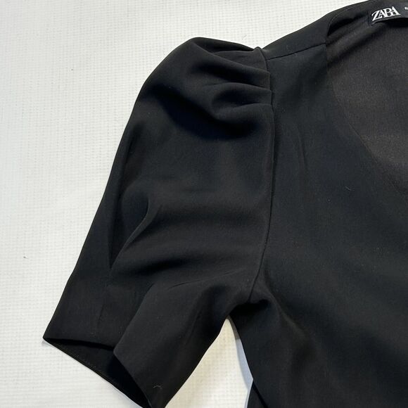 ZARA WOMAN Black Puffy Short Sleeved Mini Dress Womens Size Medium - Picture 4 of 7